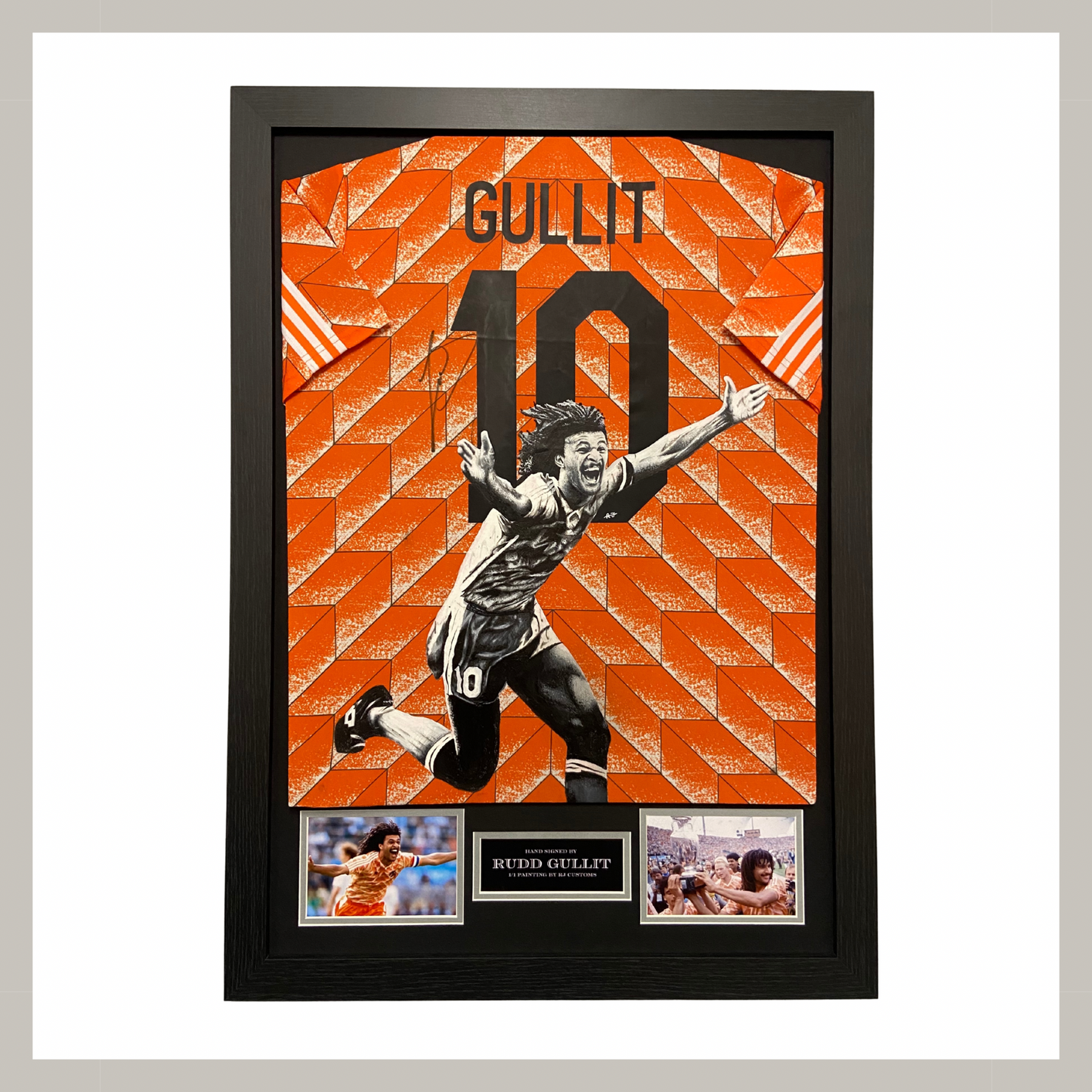 1/1 Ruud Gullit Hand-Painted & Hand-Signed Framed Shirt – 1988 EURO Winner Tribute/